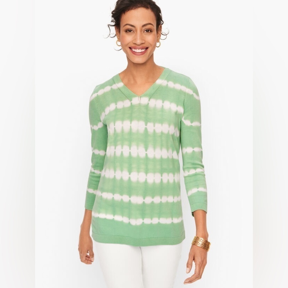 Talbots Tie Dye V Neck Sweater Large lightweight pullover spring‎ summer green